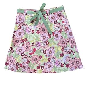Vintage Blue Cotton Floral Print Women's Skirt with Green Accents Sz 10